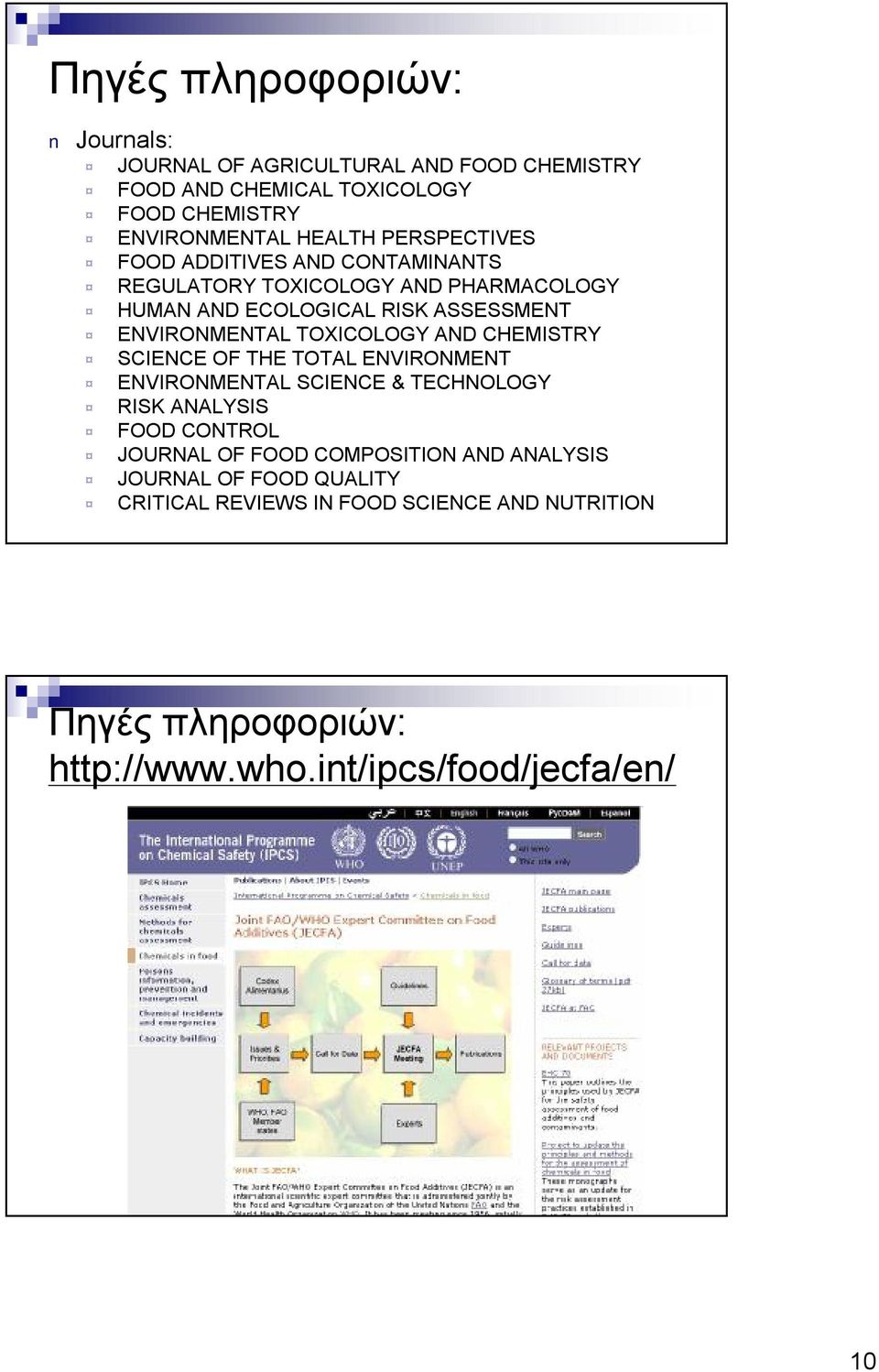 TOXICOLOGY AND CHEMISTRY SCIENCE OF THE TOTAL ENVIRONMENT ENVIRONMENTAL SCIENCE & TECHNOLOGY RISK ANALYSIS FOOD CONTROL JOURNAL OF FOOD