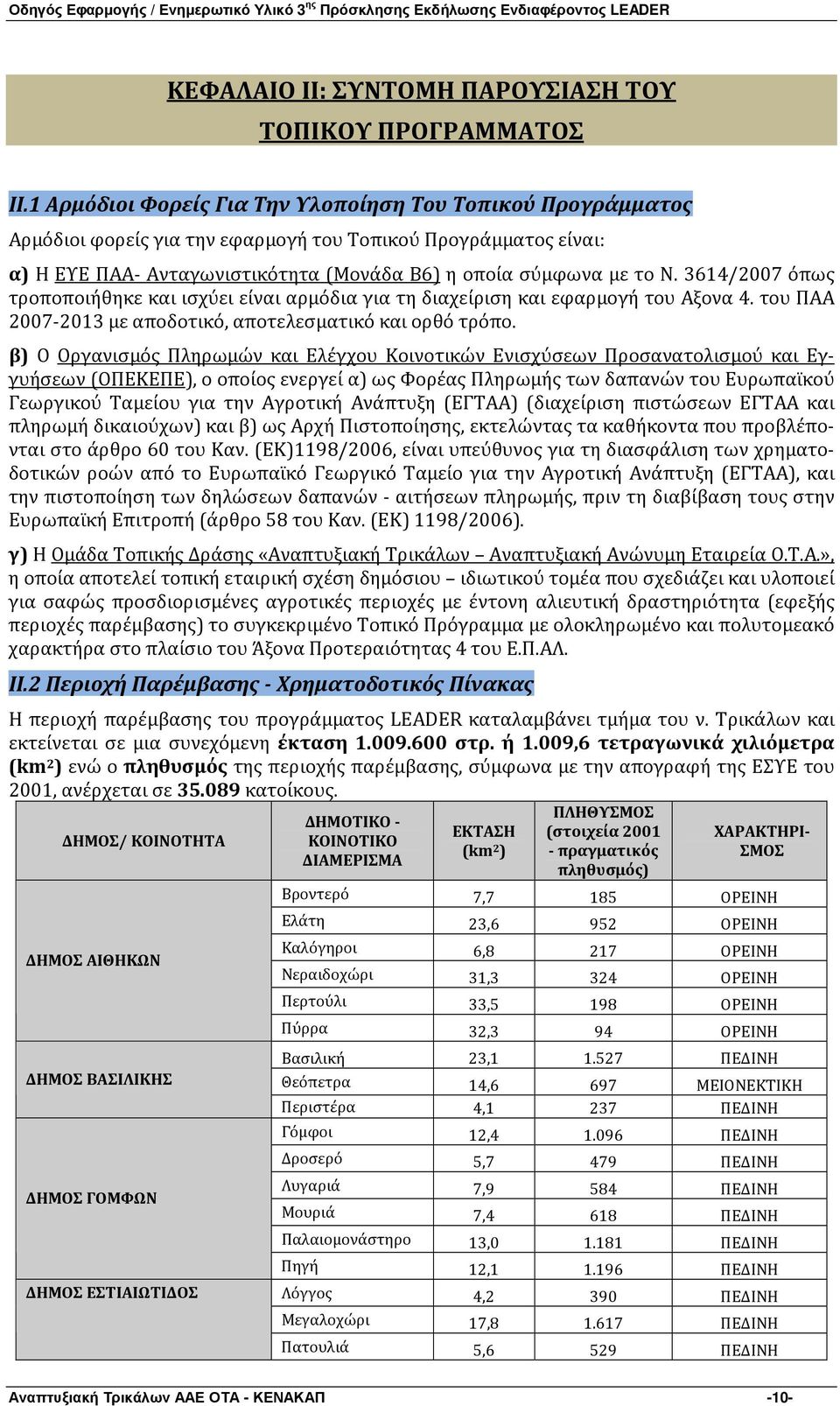 3614/2007 όπως τροποποιήθηκε και ισχύει είναι αρμόδια για τη διαχείριση και εφαρμογή του Αξονα 4. του ΠΑΑ 2007-2013 με αποδοτικό, αποτελεσματικό και ορθό τρόπο.