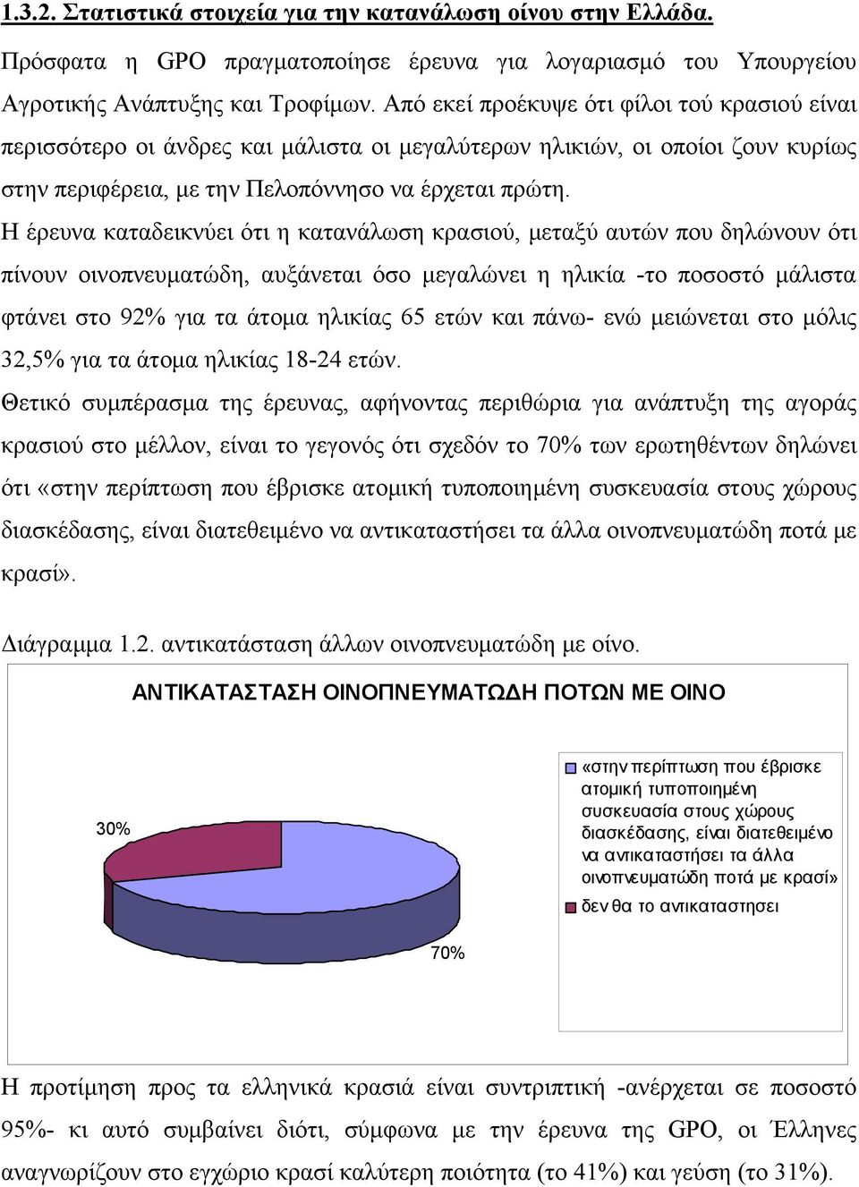 Η έρευνα καταδεικνύει ότι η κατανάλωση κρασιού, μεταξύ αυτών που δηλώνουν ότι πίνουν οινοπνευματώδη, αυξάνεται όσο μεγαλώνει η ηλικία -το ποσοστό μάλιστα φτάνει στο 92% για τα άτομα ηλικίας 65 ετών