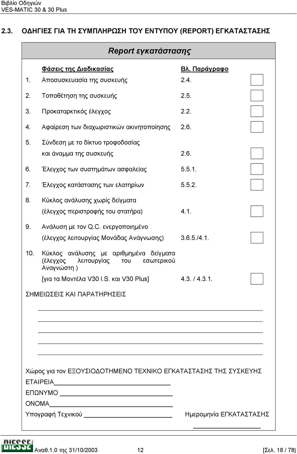 Έλεγχος κατάστασης των ελατηρίων 5.5.2. 8. Κύκλος ανάλυσης χωρίς δείγµατα (έλεγχος περιστροφής του στατήρα) 4.1. 9. Ανάλυση µε τον Q.C. ενεργοποιηµένο Βλ.