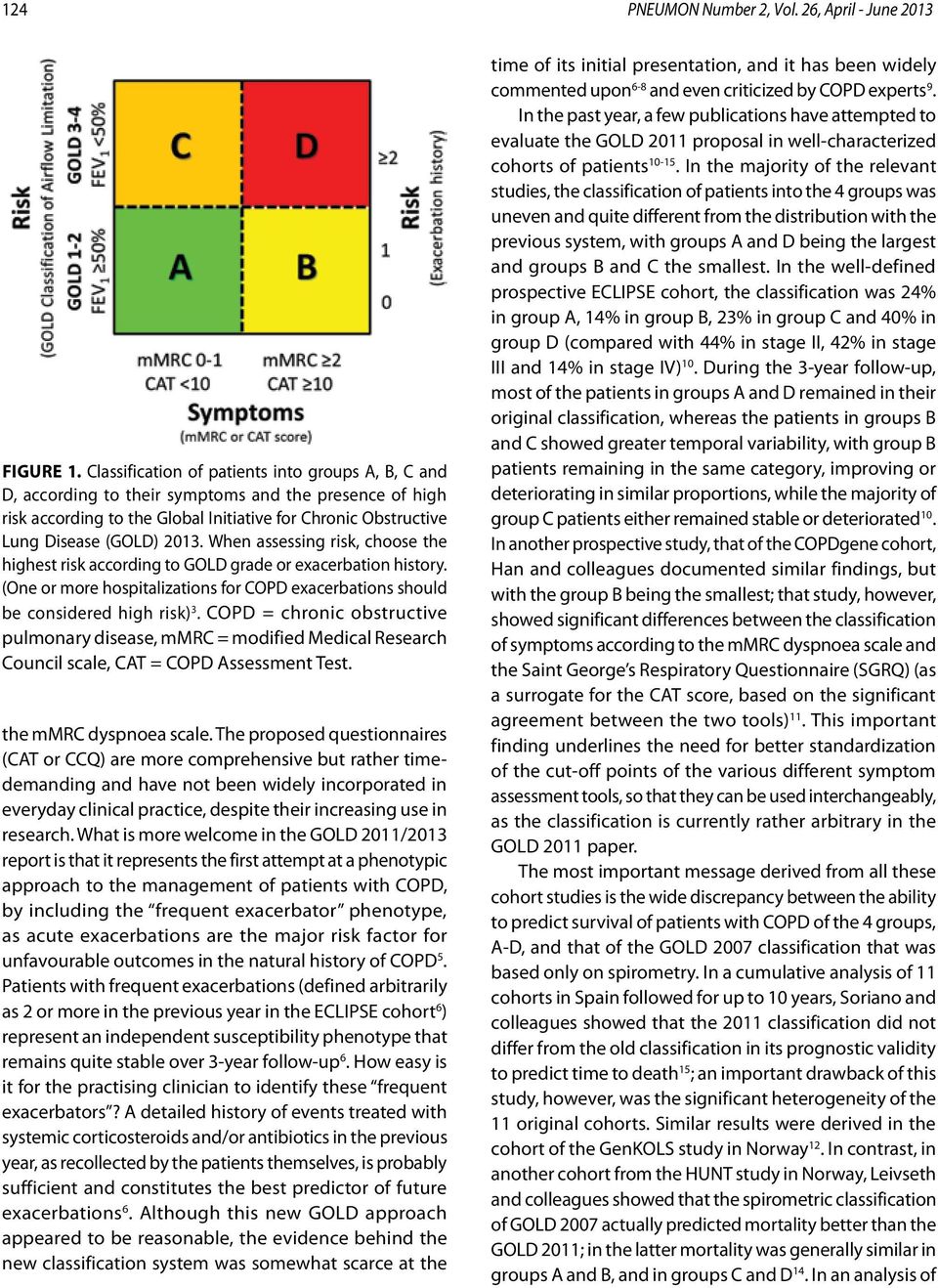 When assessing risk, choose the highest risk according to GOLD grade or exacerbation history. (One or more hospitalizations for COPD exacerbations should be considered high risk) 3.