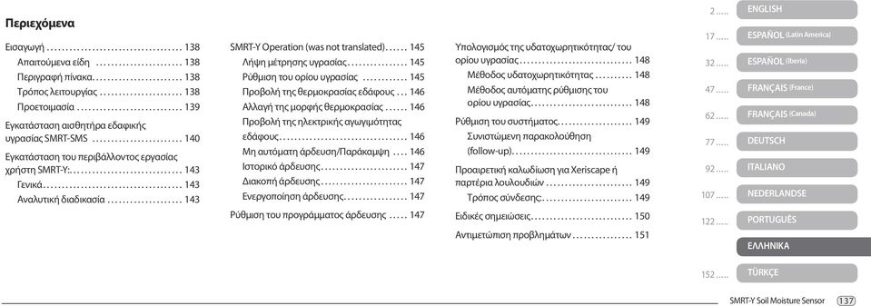 .................................... 143 Αναλυτική διαδικασία.................... 143 SMRT-Y Operation (was not translated)...... 145 Λήψη μέτρησης υγρασίας................ 145 Ρύθμιση του ορίου υγρασίας.