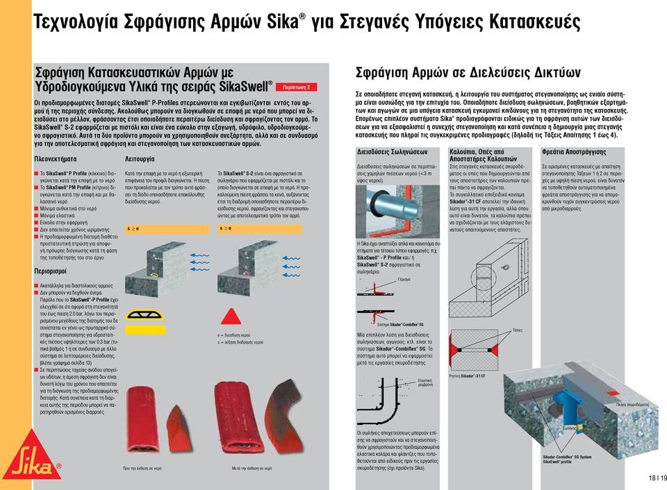 ωρίμανσης Η προδιαμορφωμένη διατομή διαθέτει προστατευτική στρώση για αποφυγή πρόωρης διόγκωσης κατά τη φάση της τοποθέτησής του στο έργο Περιορισμοί Ακατάλληλα για διαστολικούς αρμούς Δεν μπορούν να