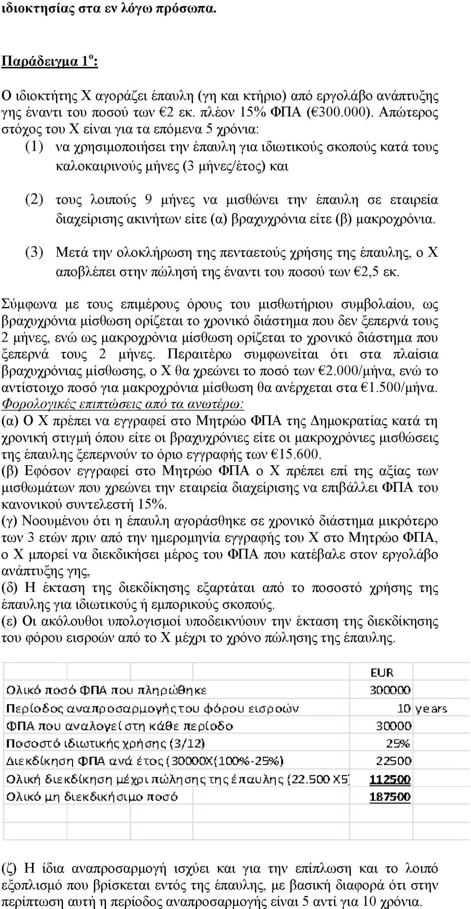 έπαυλη σε εταιρεία διαχείρισης ακινήτων είτε (α) βραχυχρόνια είτε (β) μακροχρόνια. (3) Μετά την ολοκλήρωση της πενταετούς χρήσης της έπαυλης, ο Χ αποβλέπει στην πώλησή της έναντι του ποσού των 2,5 εκ.