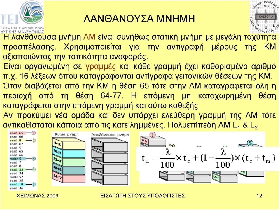 ι καθορισμένο αριθμό π.χ. 16 λέξεων όπου καταγράφονται αντίγραφα γειτονικών θέσεων της ΚΜ.