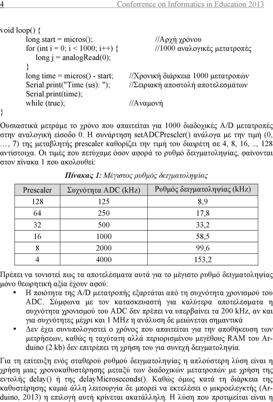 print(time); while (true); //Αρχή χρόνου //1000 αναλογικές µετατροπές //Χρονική διάρκεια 1000 µετατροπών //Σειριακή αποστολή αποτελεσµάτων //Αναµονή Ουσιαστικά µετράµε το χρόνο που απαιτείται για