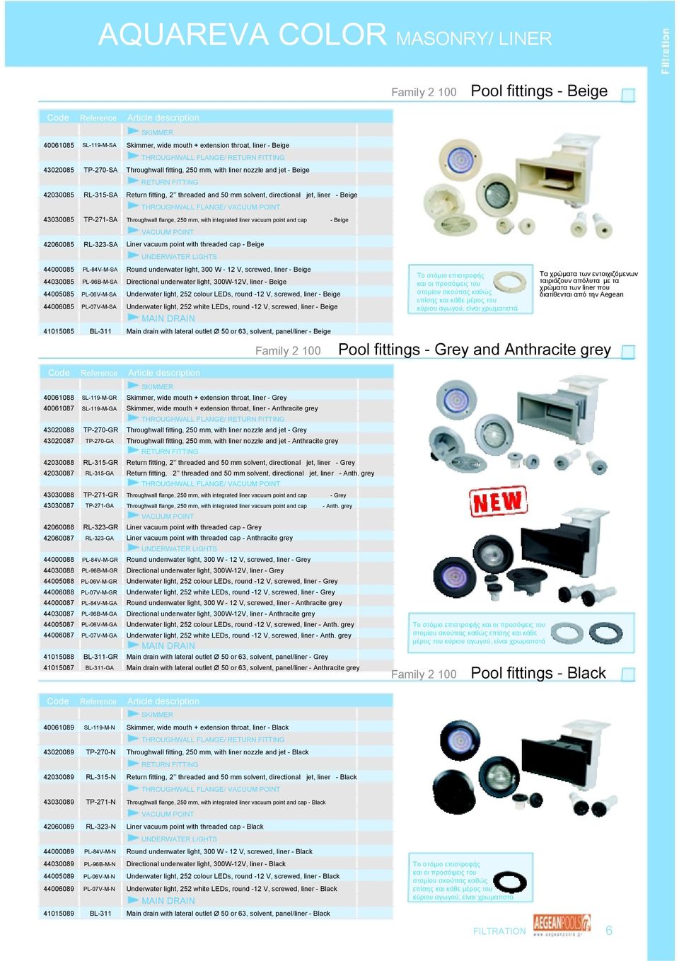 43030085 TP-271-SA Throughwall flange, 250 mm, with integrated liner vacuum point and cap - Beige VACUUM POINT 42060085 RL-323-SA Liner vacuum point with threaded cap - Beige 44000085 PL-84V-M-SA