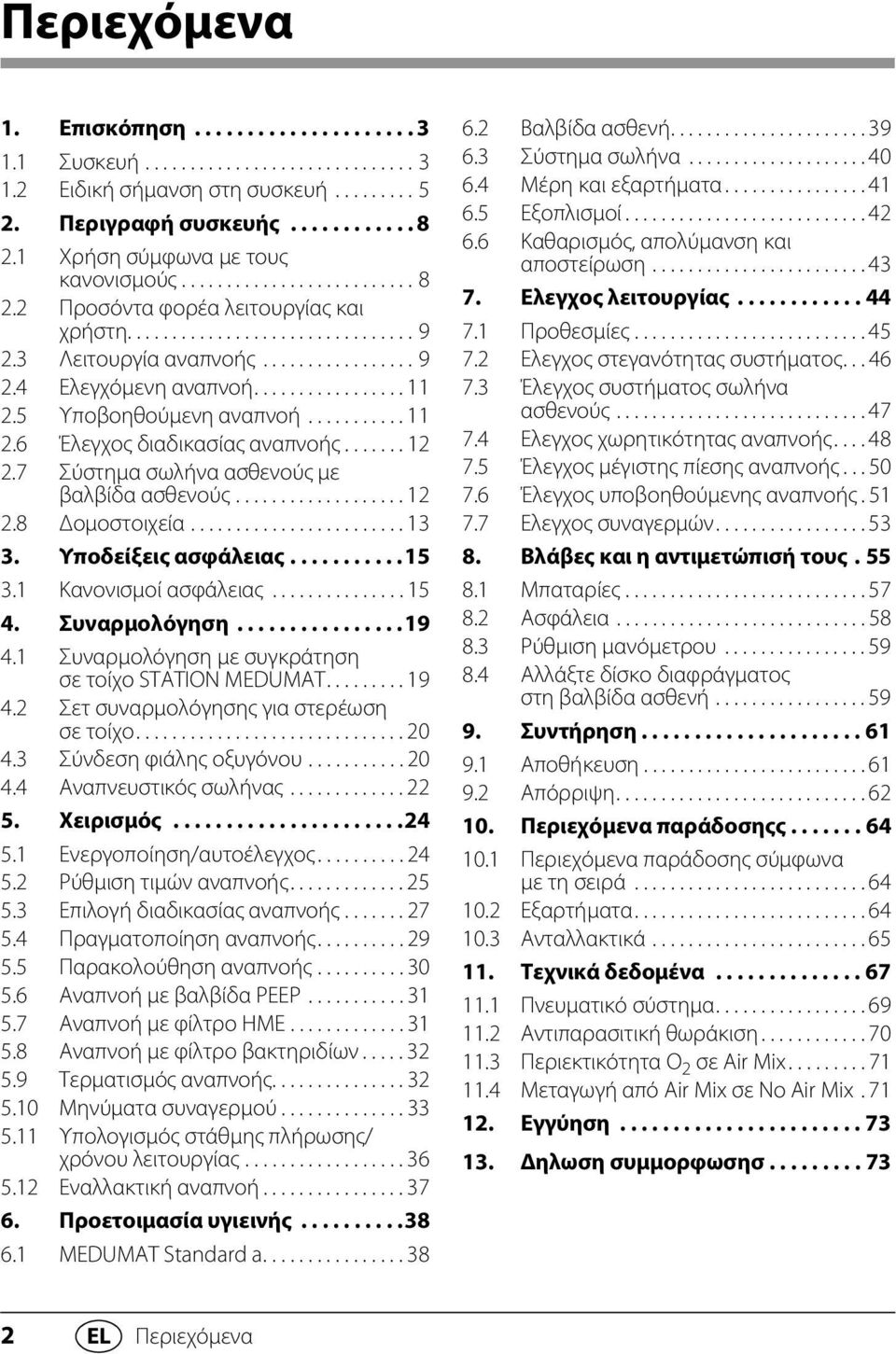 ................ 11 2.5 Υποβοηθούμενη αναπνοή........... 11 2.6 Έλεγχος διαδικασίας αναπνοής....... 12 2.7 Σύστημα σωλήνα ασθενούς με βαλβίδα ασθενούς................... 12 2.8 Δομοστοιχεία........................ 13 3.