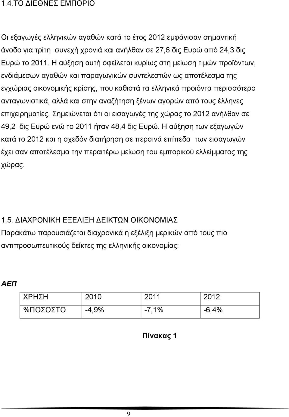 ανταγωνιστικά, αλλά και στην αναζήτηση ξένων αγορών από τους έλληνες επιχειρηματίες. Σημειώνεται ότι οι εισαγωγές της χώρας το 2012 ανήλθαν σε 49,2 δις Ευρώ ενώ το 2011 ήταν 48,4 δις Ευρώ.