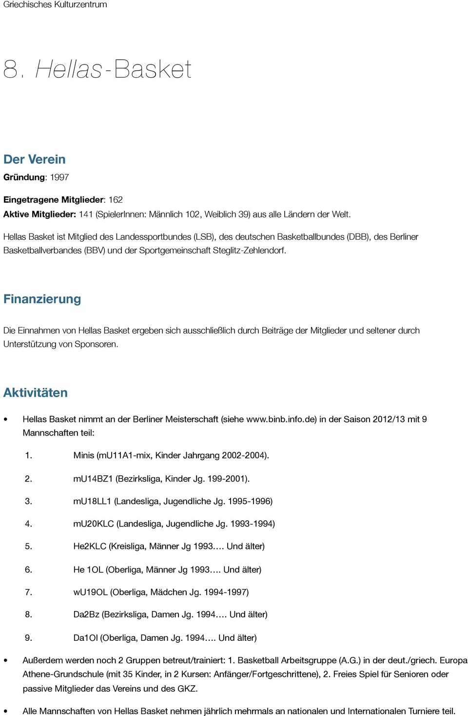 Finanzierung Die Einnahmen von Hellas Basket ergeben sich ausschließlich durch Beiträge der Mitglieder und seltener durch Unterstützung von Sponsoren.