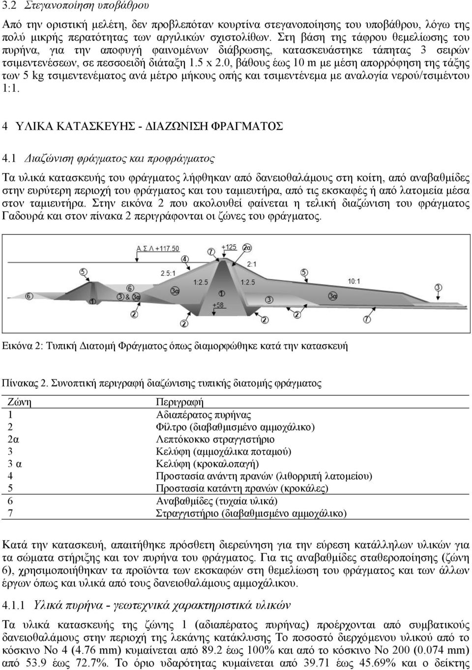 0, βάθους έως 10 m µε µέση απορρόφηση της τάξης των 5 kg τσιµεντενέµατος ανά µέτρο µήκους οπής και τσιµεντένεµα µε αναλογία νερού/τσιµέντου 1:1. 4 ΥΛΙΚΑ ΚΑΤΑΣΚΕΥΗΣ - ΙΑΖΩΝΙΣΗ ΦΡΑΓΜΑΤΟΣ 4.