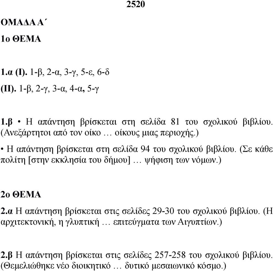 ) Η απάντηση βρίσκεται στη σελίδα 94 του σχολικού βιβλίου. (Σε κάθε πολίτη [στην εκκλησία του δήμου] ψήφιση των νόμων.) 2ο ΘΕΜΑ 2.