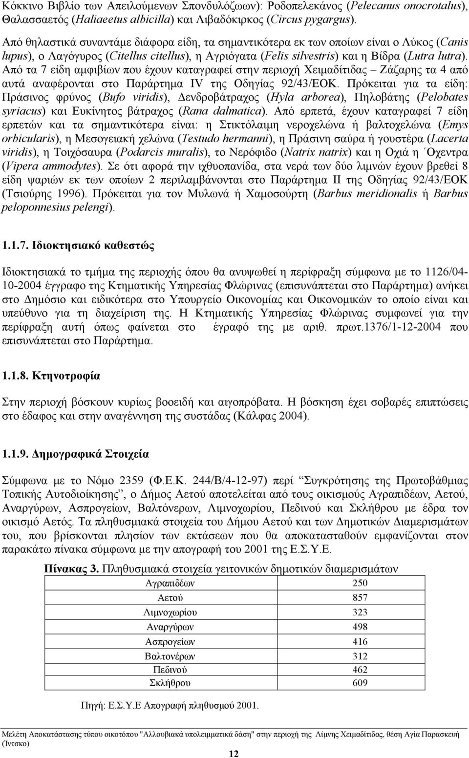 Από τα 7 είδη αμφιβίων που έχουν καταγραφεί στην περιοχή Χειμαδίτιδας Ζάζαρης τα 4 από αυτά αναφέρονται στο Παράρτημα IV της Οδηγίας 92/43/ΕΟΚ.