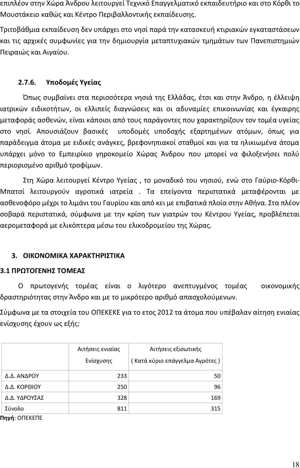 6. Υποδομές Υγείας Όπως συμβαίνει στα περισσότερα νησιά της Ελλάδας, έτσι και στην Άνδρο, η έλλειψη ιατρικών ειδικοτήτων, οι ελλιπείς διαγνώσεις και οι αδυναμίες επικοινωνίας και έγκαιρης μεταφοράς