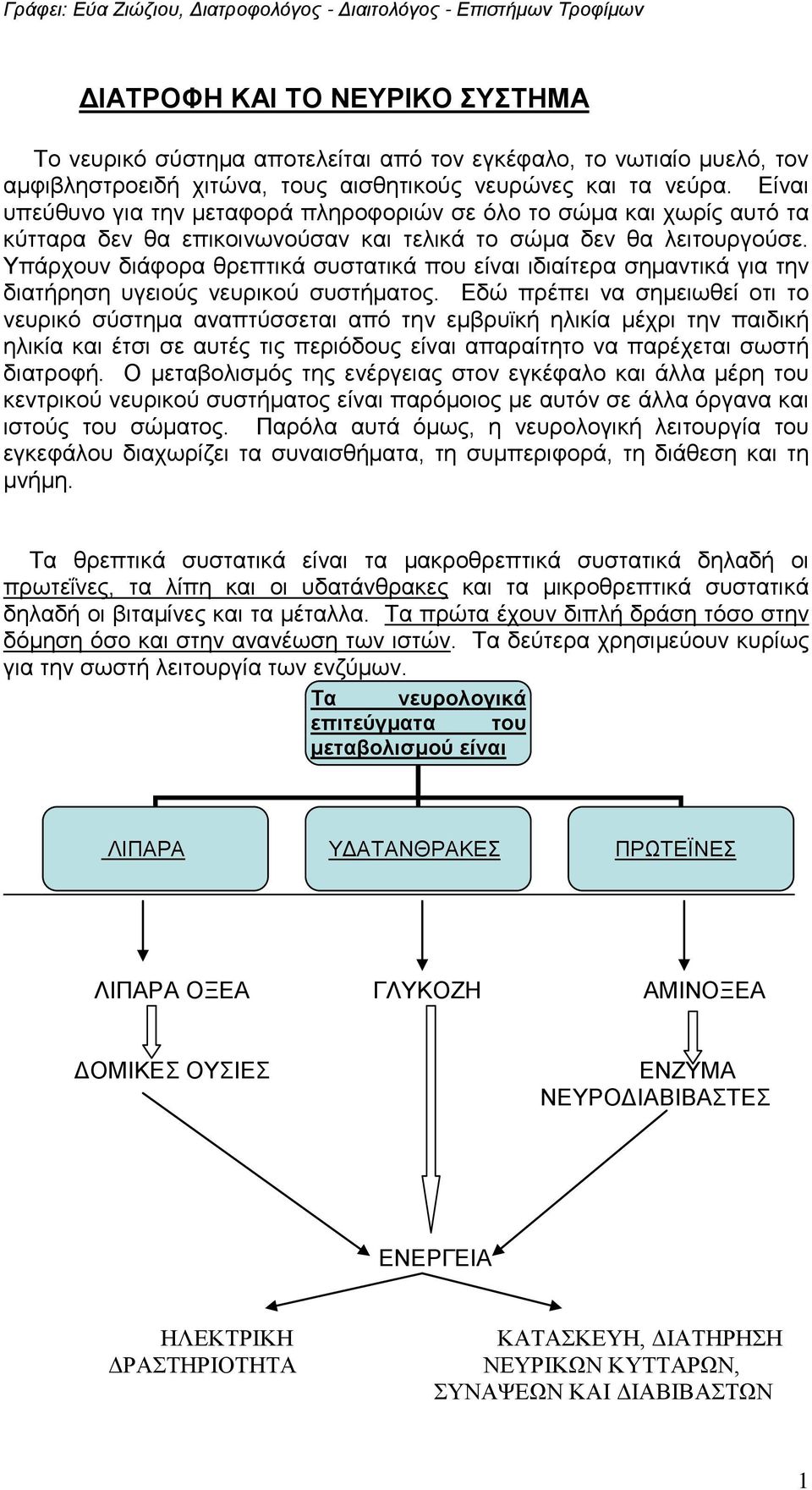 Υπάρχουν διάφορα θρεπτικά συστατικά που είναι ιδιαίτερα σημαντικά για την διατήρηση υγειούς νευρικού συστήματος.