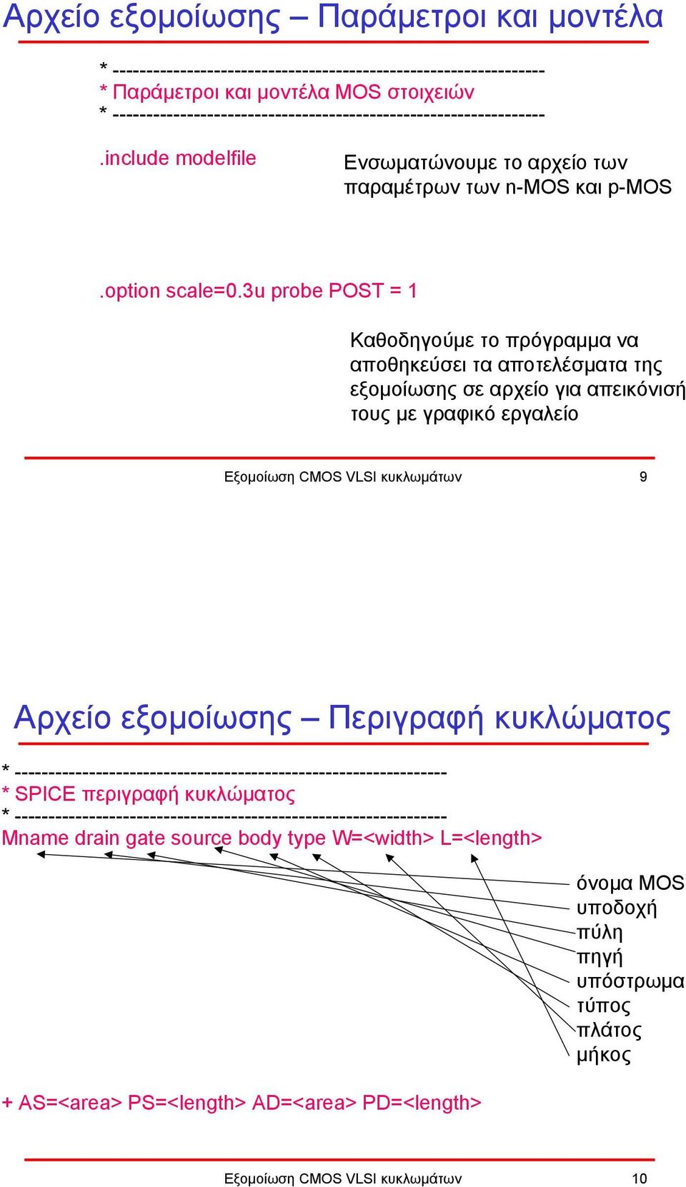 3u probe POST = 1 Καθοδηγούµε το πρόγραµµα να αποθηκεύσει τα αποτελέσµατα της εξοµοίωσης σε αρχείο για απεικόνισή τους µε γραφικό εργαλείο Εξοµοίωση