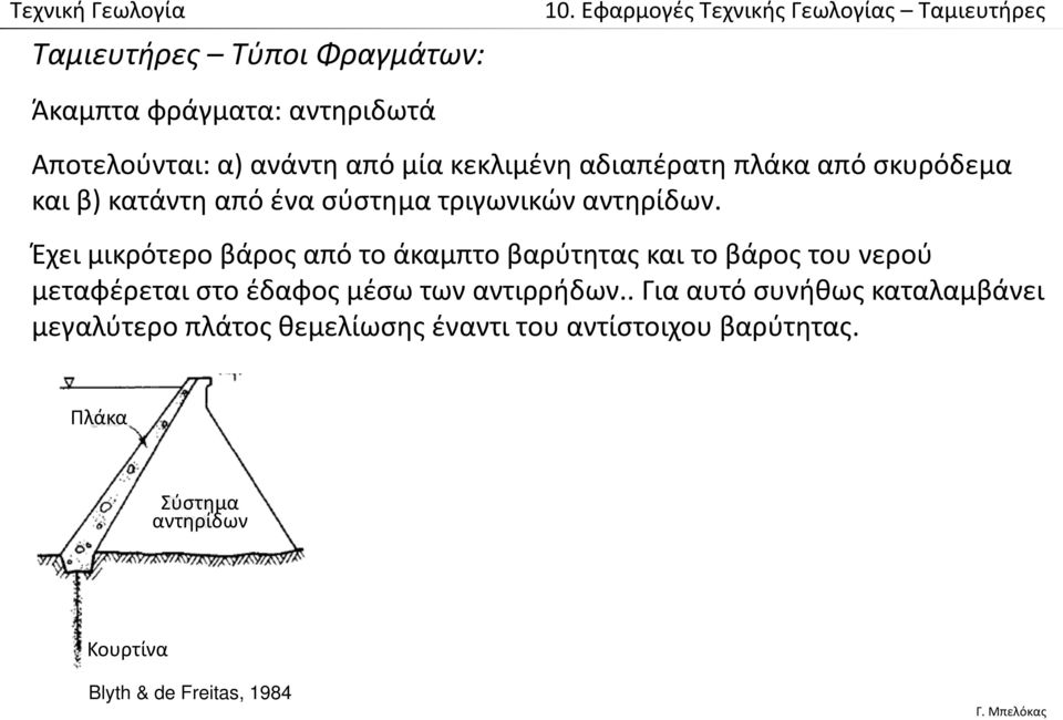 Έχει μικρότερο βάρος από το άκαμπτο βαρύτητας και το βάρος του νερού μεταφέρεται στο έδαφος μέσω των αντιρρήδων.