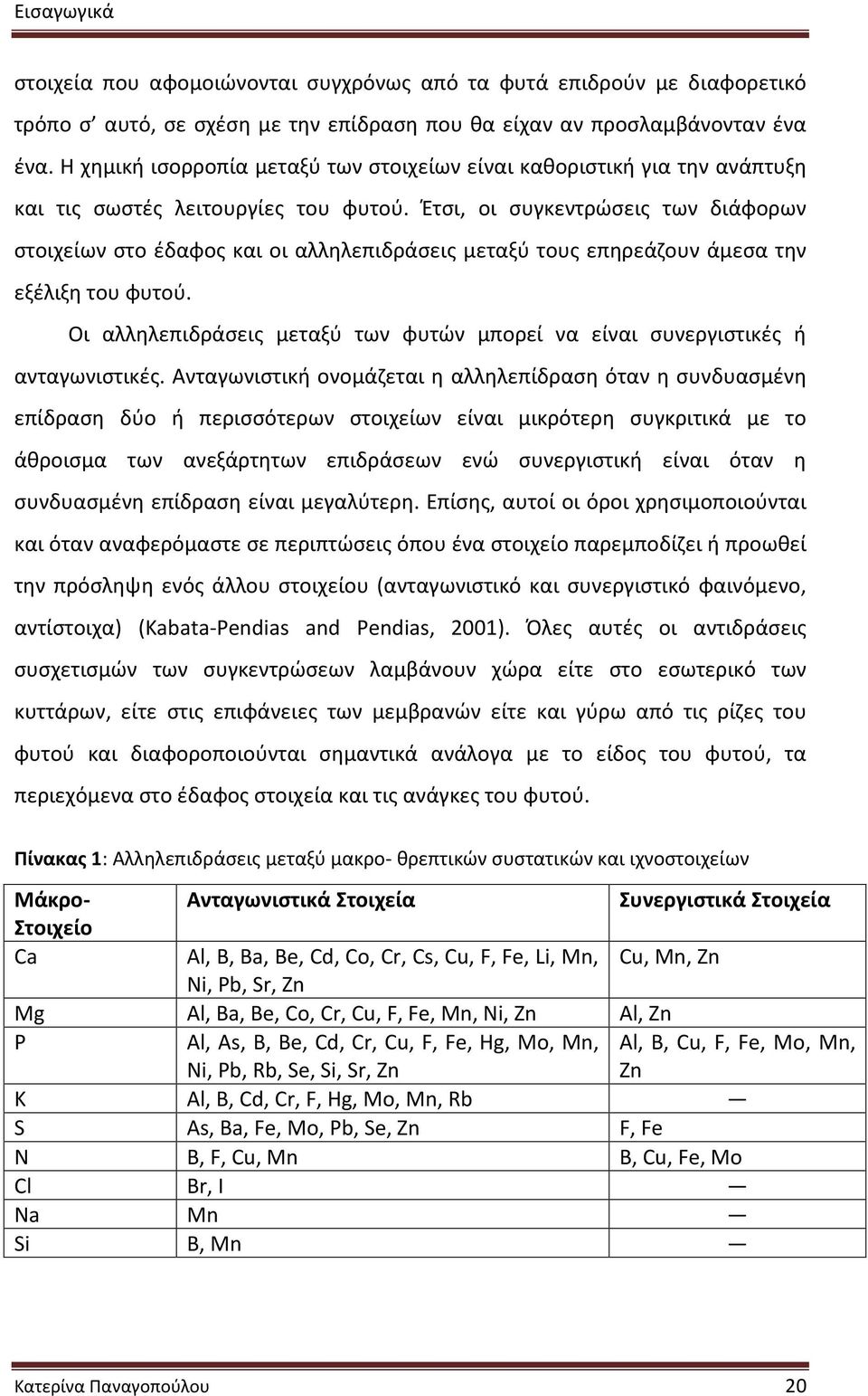 Έτσι, οι συγκεντρώσεις των διάφορων στοιχείων στο έδαφος και οι αλληλεπιδράσεις μεταξύ τους επηρεάζουν άμεσα την εξέλιξη του φυτού.