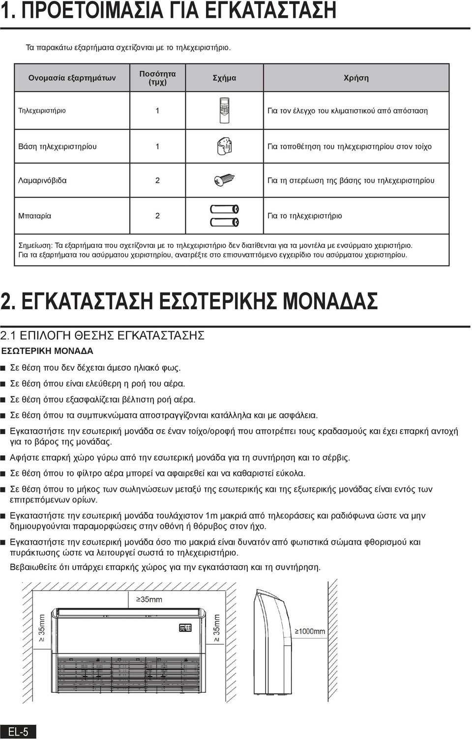 Για τη στερέωση της βάσης του τηλεχειριστηρίου Μπαταρία 2 Για το τηλεχειριστήριο Σημείωση: Τα εξαρτήματα που σχετίζονται με το τηλεχειριστήριο δεν διατίθενται για τα μοντέλα με ενσύρματο χειριστήριο.