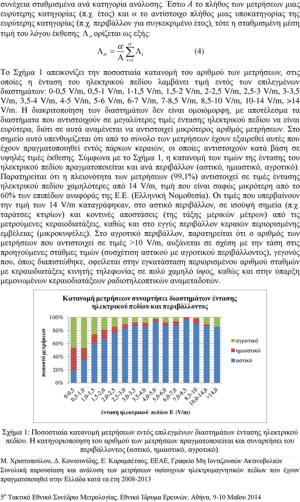 ένταση του ηλεκτρικού πεδίου λαμβάνει τιμή εντός των επιλεγμένων διαστημάτων: 0-0,5 V/m, 0,5-1 V/m, 1-1,5 V/m, 1,5-2 V/m, 2-2,5 V/m, 2,5-3 V/m, 3-3,5 V/m, 3,5-4 V/m, 4-5 V/m, 5-6 V/m, 6-7 V/m, 7-8,5