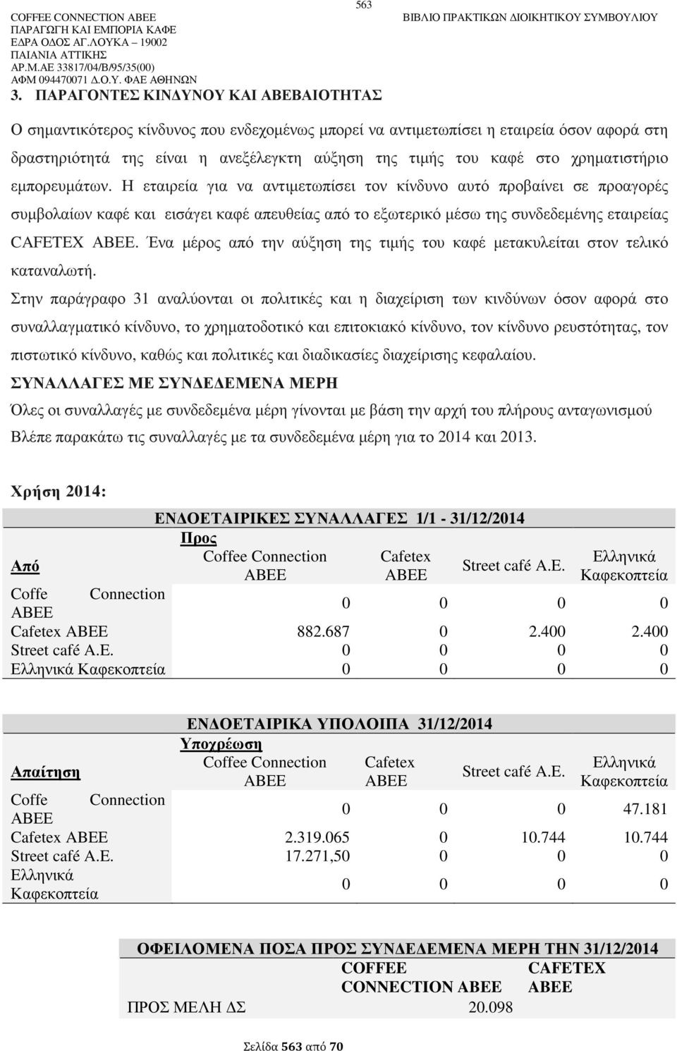 ανεξέλεγκτη αύξηση της τιµής του καφέ στο χρηµατιστήριο εµπορευµάτων.