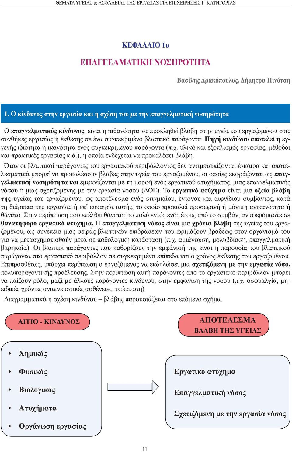 ένα συγκεκριμένο βλαπτικό παράγοντα. Πηγή κινδύνου αποτελεί η εγγενής ιδιότητα ή ικανότητα ενός συγκεκριμένου παράγοντα (π.χ. υλικά και εξοπλισμός εργασίας, μέθοδοι και πρακτικές εργασίας κ.ά.), η οποία ενδέχεται να προκαλέσει βλάβη.