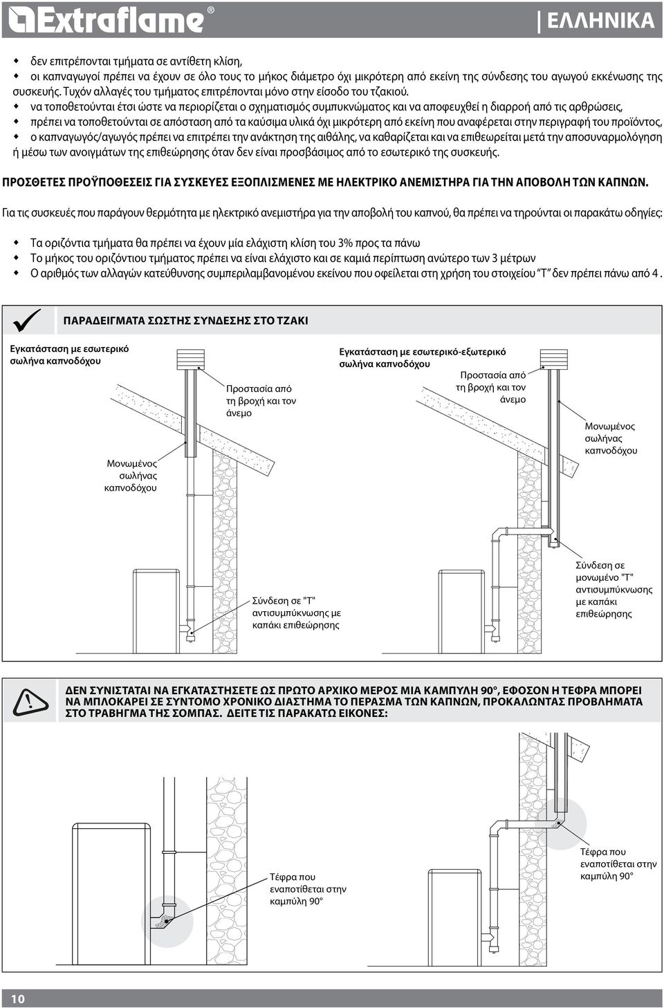 να τοποθετούνται έτσι ώστε να περιορίζεται ο σχηματισμός συμπυκνώματος και να αποφευχθεί η διαρροή από τις αρθρώσεις, πρέπει να τοποθετούνται σε απόσταση από τα καύσιμα υλικά όχι μικρότερη από εκείνη