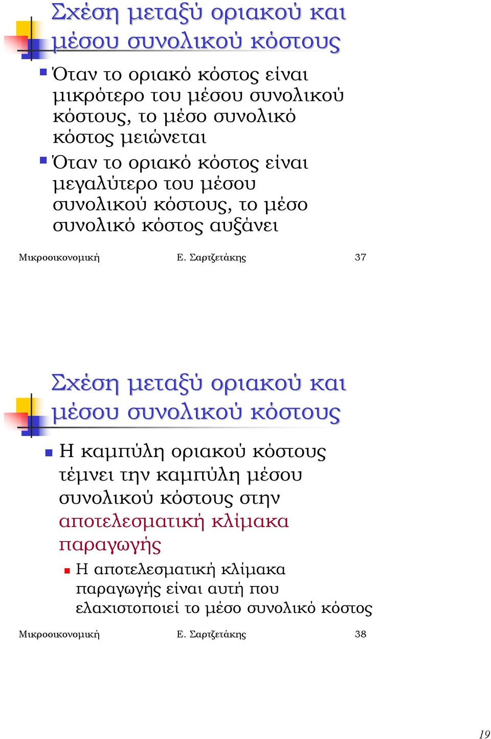 Σαρτζετάκης 37 Σχέση µεταξύ οριακού και µέσου συνολικού!