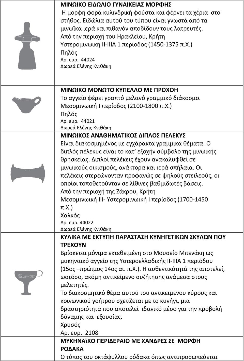 44024 Δωρεά Ελένης Κνιθάκη ΜΙΝΩΙΚΟ ΜΟΝΩΤΟ ΚΥΠΕΛΛΟ ΜΕ ΠΡΟΧΟΗ Το αγγείο φέρει γραπτό μελανό γραμμικό διάκοσμο. Μεσομινωική Ι περίοδος (2100-1800 π.χ.) Αρ. ευρ.