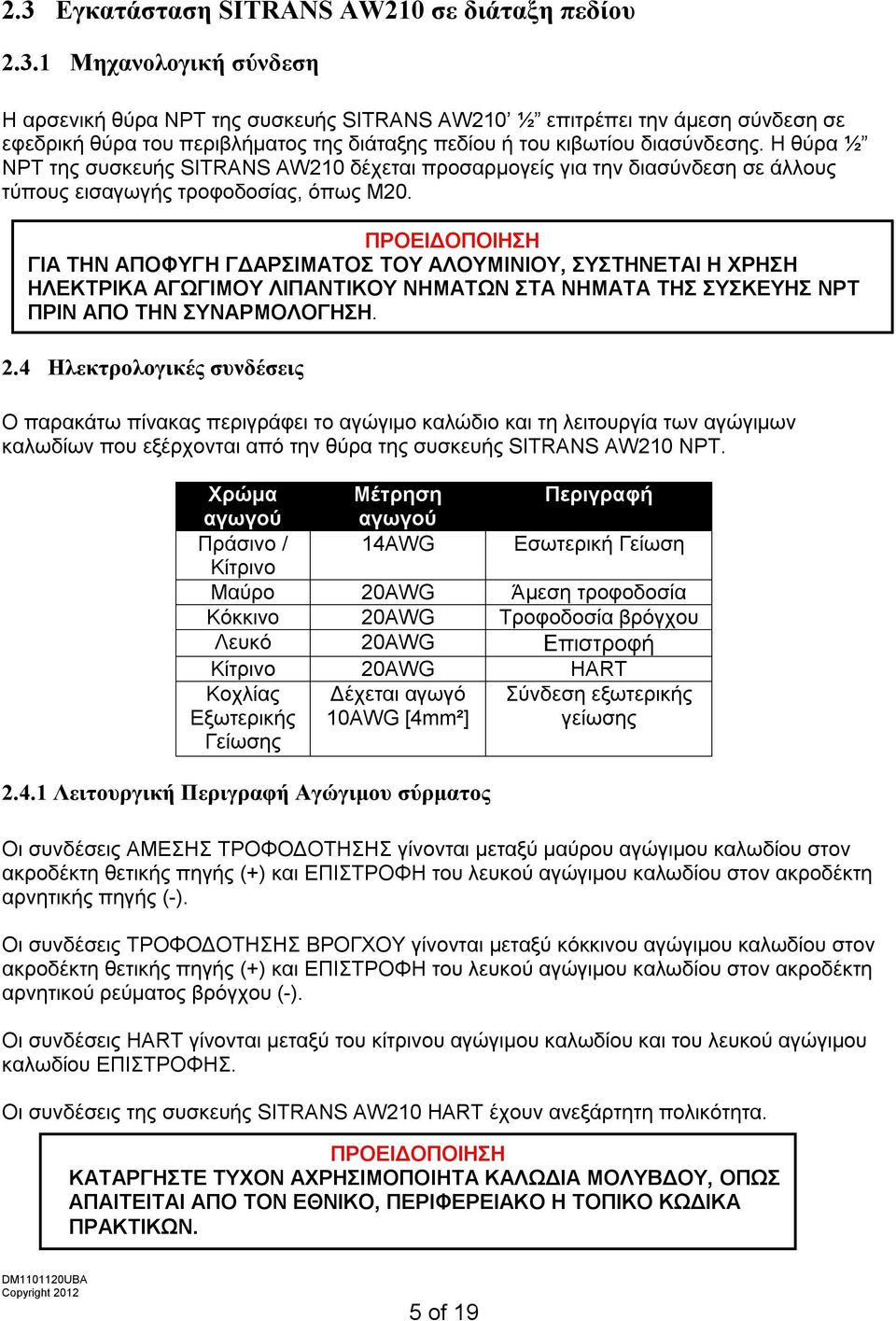 ΠΡΟΕΙΔΟΠΟΙΗΣΗ ΓΙΑ ΤΗΝ ΑΠΟΦΥΓΗ ΓΔΑΡΣΙΜΑΤΟΣ ΤΟΥ ΑΛΟΥΜΙΝΙΟΥ, ΣΥΣΤΗΝΕΤΑΙ Η ΧΡΗΣΗ ΗΛΕΚΤΡΙΚΑ ΑΓΩΓΙΜΟΥ ΛΙΠΑΝΤΙΚΟΥ ΝΗΜΑΤΩΝ ΣΤΑ ΝΗΜΑΤΑ ΤΗΣ ΣΥΣΚΕΥΗΣ NPT ΠΡΙΝ ΑΠΟ ΤΗΝ ΣΥΝΑΡΜΟΛΟΓΗΣΗ. 2.