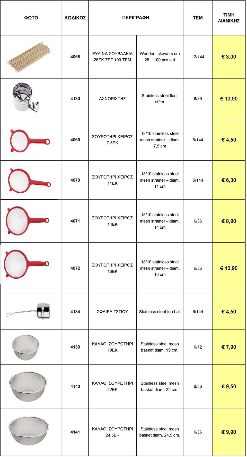 14 cm 6/36 8,90 4072 ΣΟΥΡΩΤΗΡΙ ΧΕΙΡΟΣ 16ΕΚ 18/10 stainless steel mesh strainer diam.