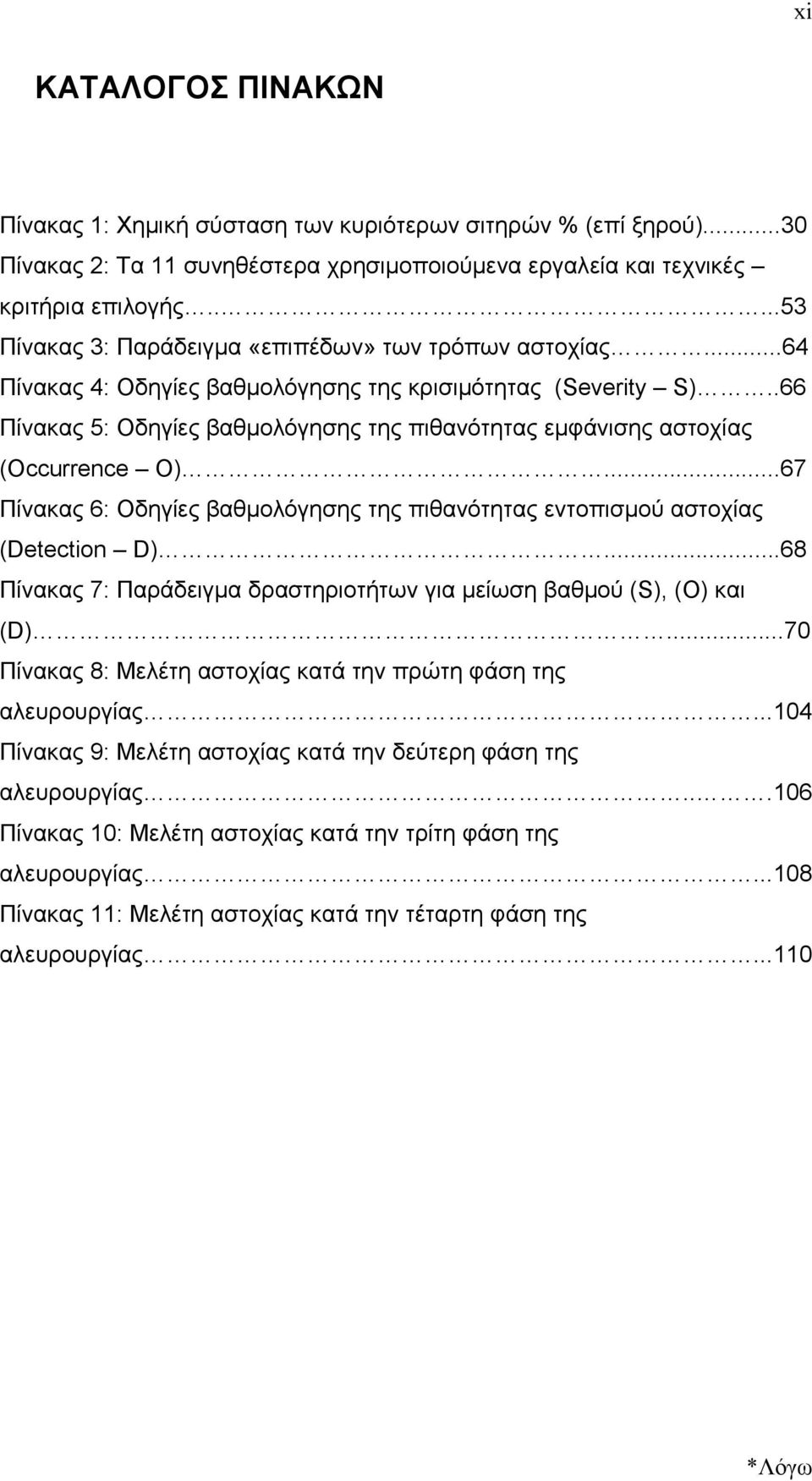 .66 Πίνακας 5: Οδηγίες βαθµολόγησης της πιθανότητας εµφάνισης αστοχίας (Occurrence O)XXXXXXXXXXXXXXXXXX.