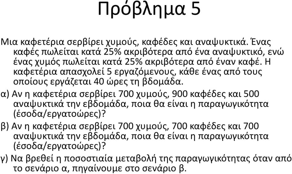 Η καφετέρια απασχολεί 5 εργαζόμενους, κάθε ένας από τους οποίους εργάζεται 40 ώρες τη βδομάδα.