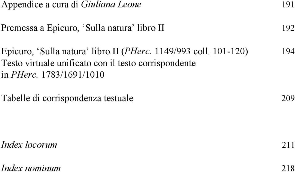 101-120) 194 Testo virtuale unificato con il testo corrispondente in PHerc.