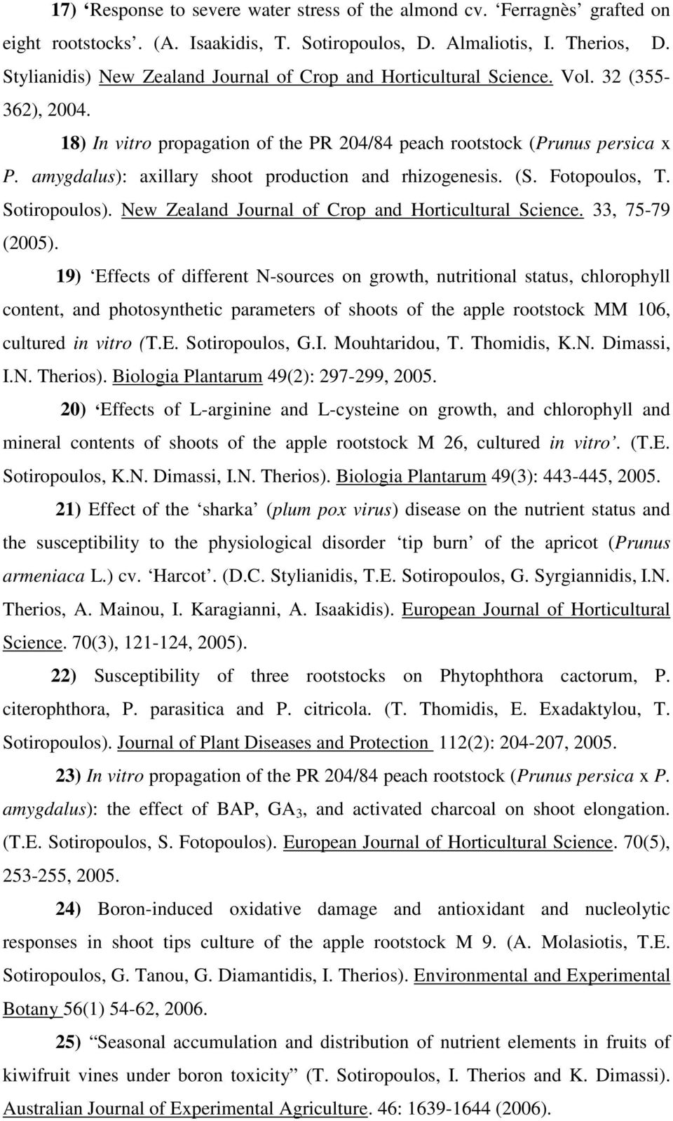 amygdalus): axillary shoot production and rhizogenesis. (S. Fotopoulos, T. Sotiropoulos). New Zealand Journal of Crop and Horticultural Science. 33, 75-79 (2005).