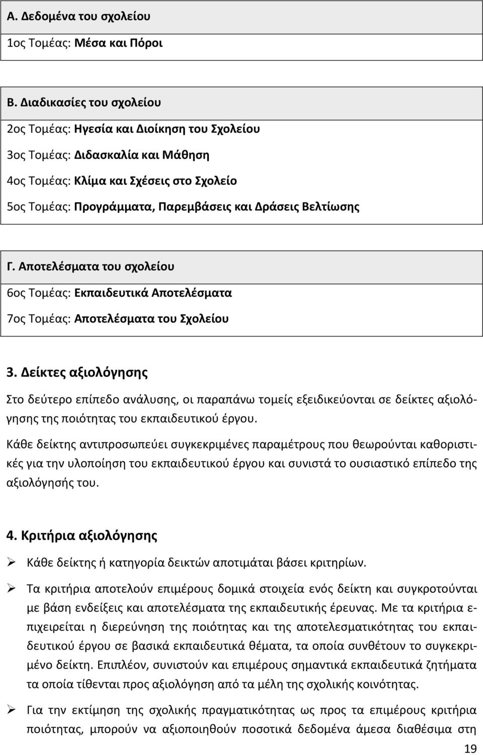 Βελτίωσης Γ. Αποτελέσματα του σχολείου 6ος Τομέας: Εκπαιδευτικά Αποτελέσματα 7ος Τομέας: Αποτελέσματα του Σχολείου 3.