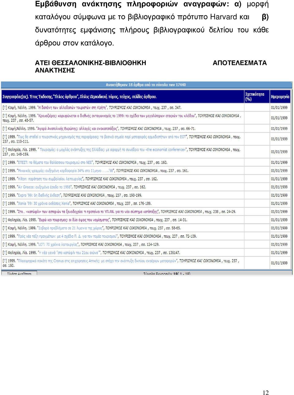 εµφάνισης πλήρους βιβλιογραφικού δελτίου του κάθε άρθρου στον