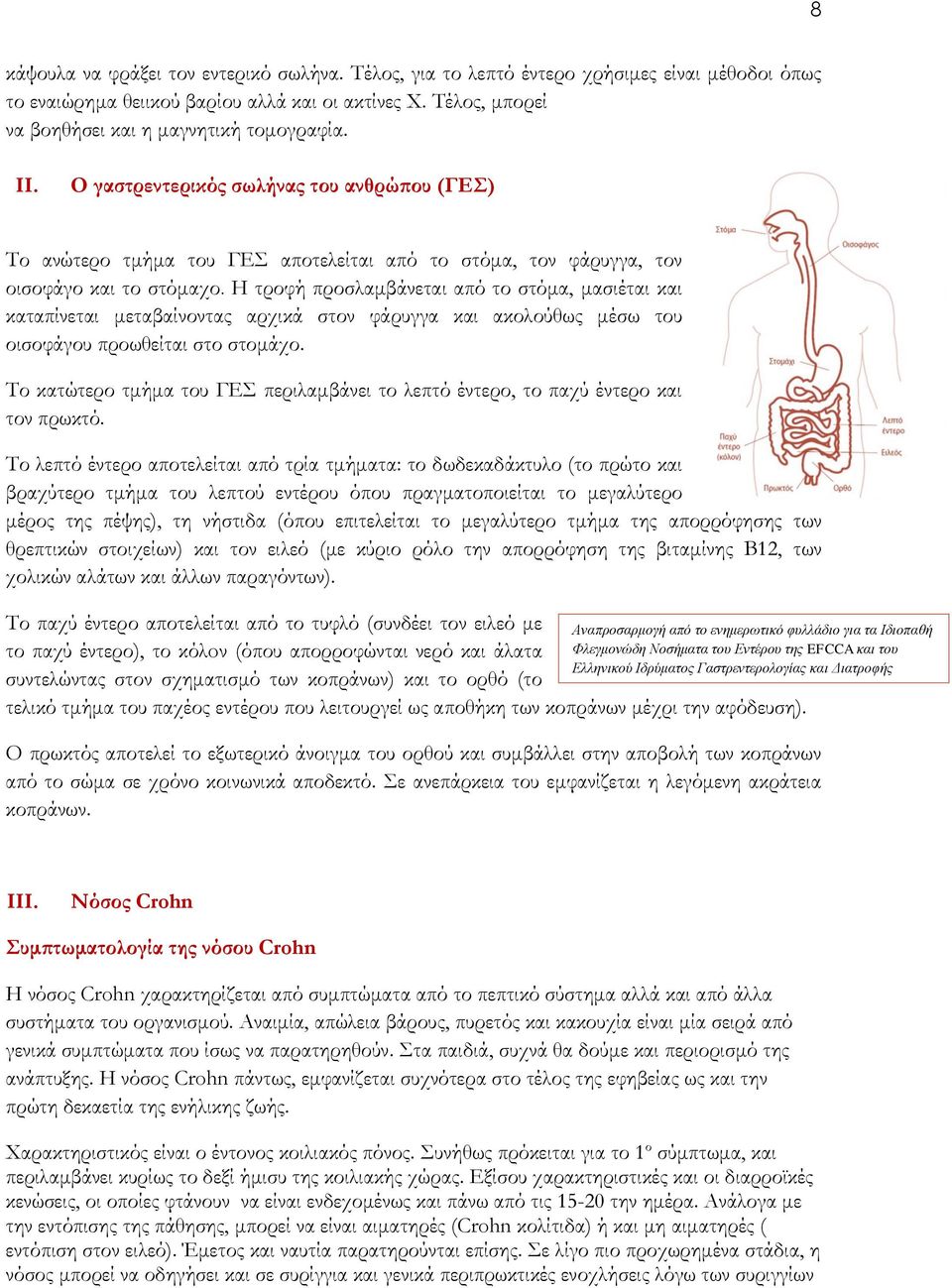 Η τροφή προσλαμβάνεται από το στόμα, μασιέται και καταπίνεται μεταβαίνοντας αρχικά στον φάρυγγα και ακολούθως μέσω του οισοφάγου προωθείται στο στομάχο.