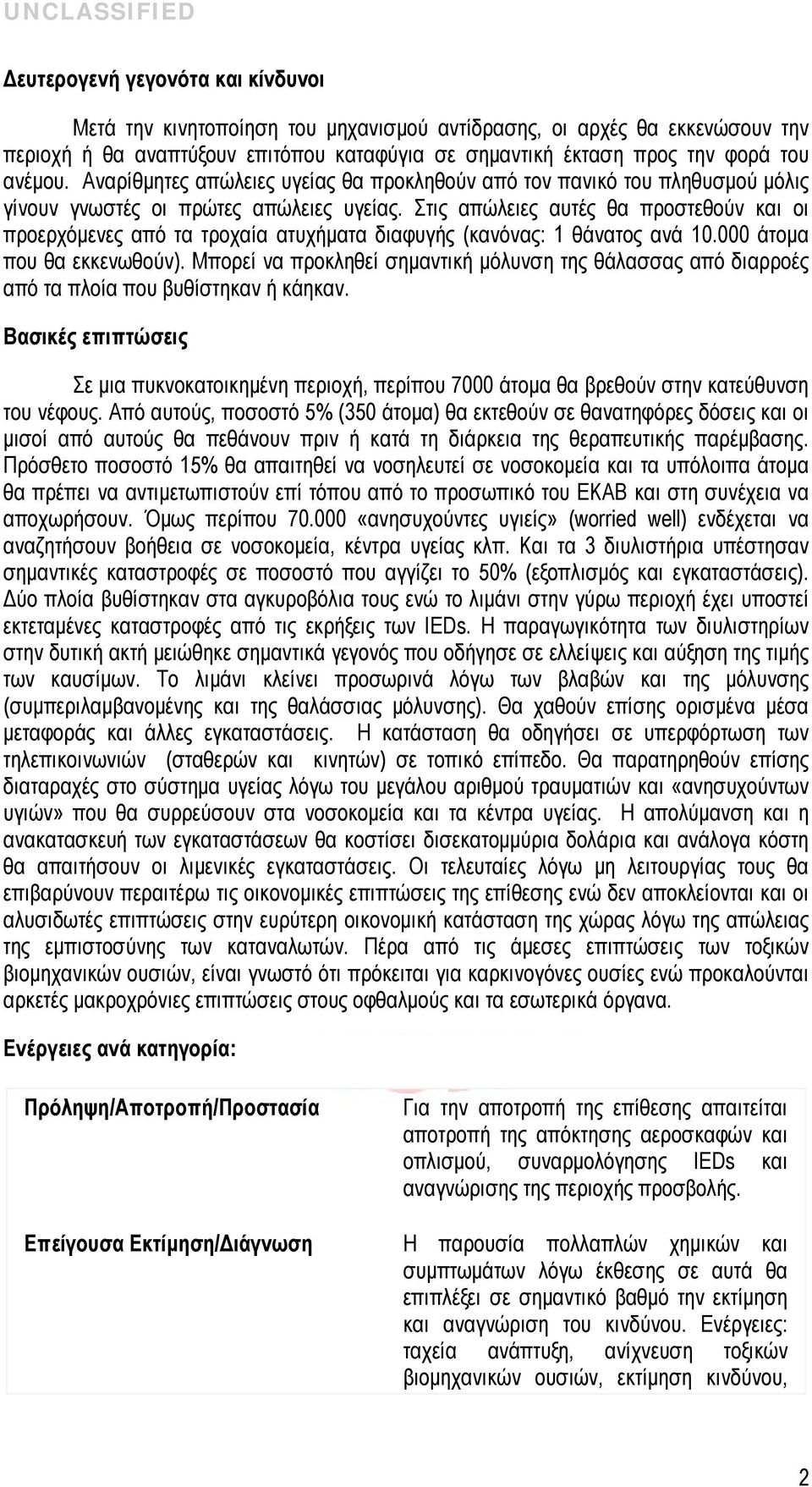 Στις απώλειες αυτές θα προστεθούν και οι προερχόμενες από τα τροχαία ατυχήματα διαφυγής (κανόνας: 1 θάνατος ανά 10.000 άτομα που θα εκκενωθούν).