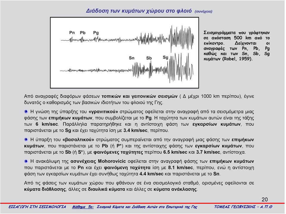 Η γνώση της ύπαρξης του «γρανιτικού» στρώματος οφείλεται στην αναγραφή από τα σεισμόμετρα μιας φάσης των επιμήκων κυμάτων, που συμβολίζεται με το Pg.