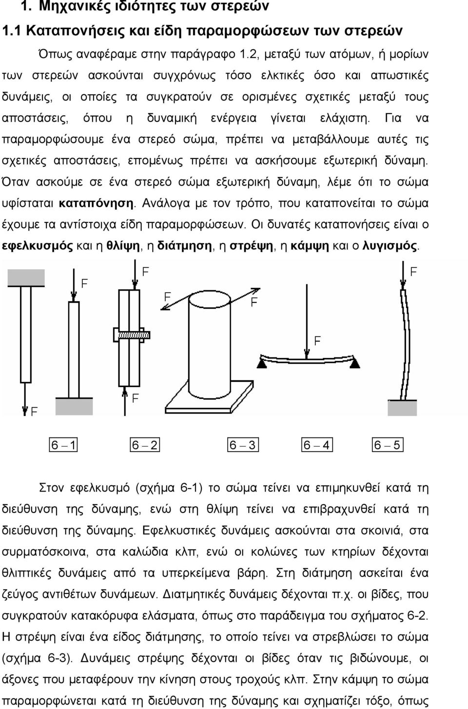 γίνεται ελάχιστη. Για να παραµορφώσουµε ένα στερεό σώµα, πρέπει να µεταβάλλουµε αυτές τις σχετικές αποστάσεις, εποµένως πρέπει να ασκήσουµε εξωτερική δύναµη.