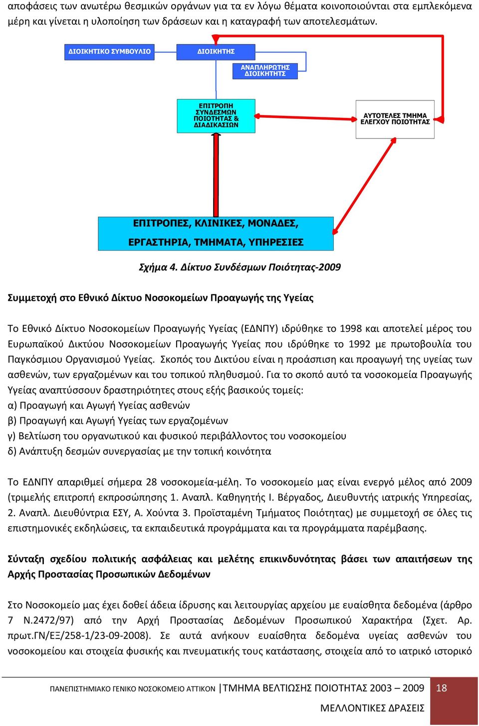 Δίκτυο Συνδέσμων Ποιότητας-2009 Συμμετοχή στο Εθνικό Δίκτυο Νοσοκομείων Προαγωγής της Υγείας Το Εθνικό Δίκτυο Νοσοκομείων Προαγωγής Υγείας (ΕΔΝΠΥ) ιδρύθηκε το 1998 και αποτελεί μέρος του Ευρωπαϊκού