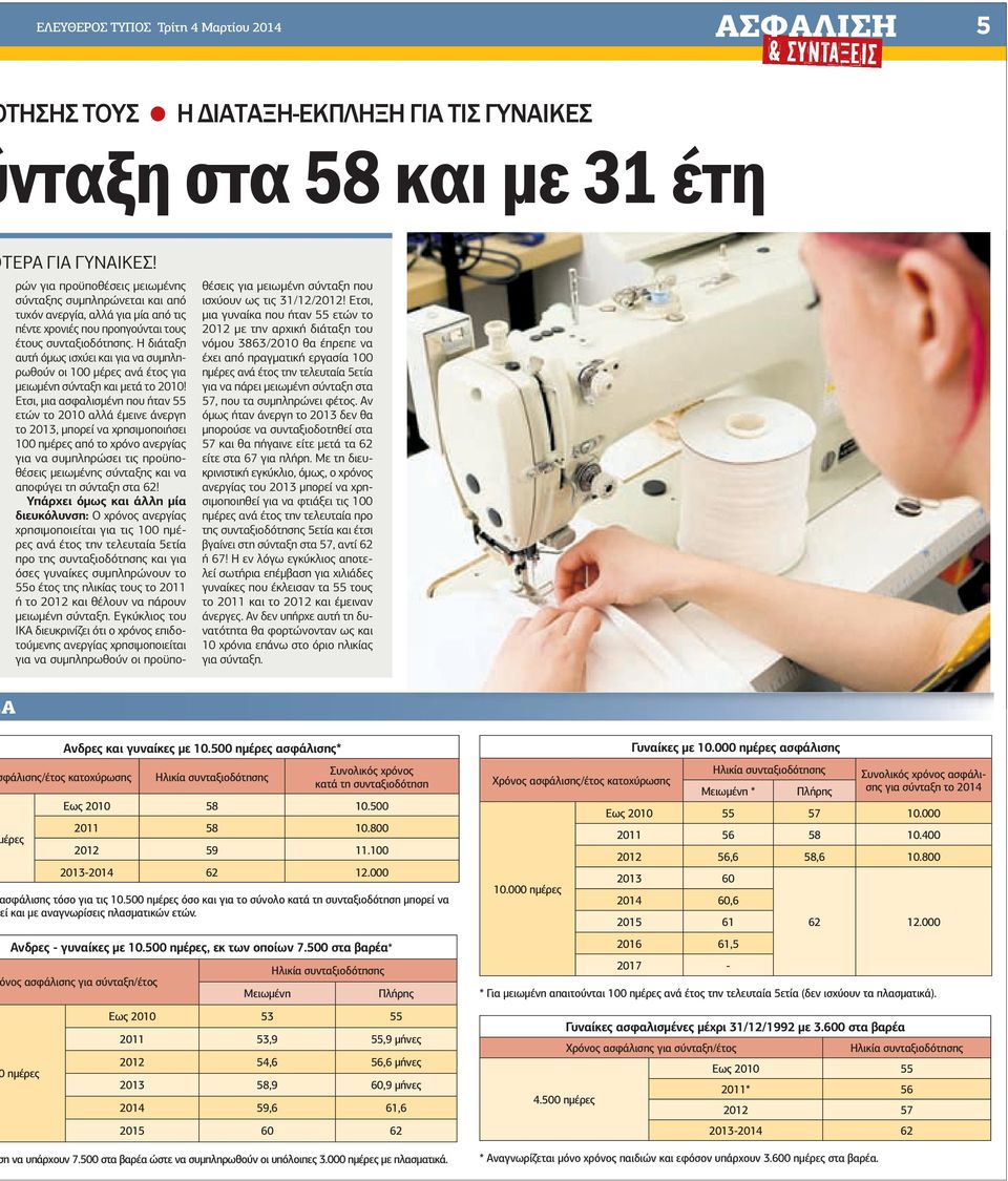 Η διάταξη αυτή όµως ισχύει και για να συµπληρωθούν οι 100 µέρες ανά έτος για µειωµένη σύνταξη και µετά το 2010!