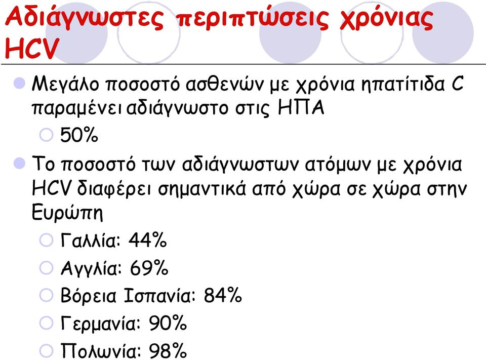 αδιάγνωστων ατόμων με χρόνια HCVδιαφέρει σημαντικά από χώρα σε χώρα