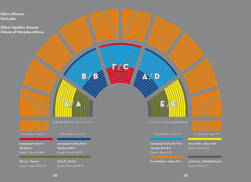 1 8 & 19 ιακεκριμένη Ζώνη Β & Δ Vip Zone B & D Σειρές / Rows 1 8 & 19 ιακεκριμένη Ζώνη Β, Γ & Δ Vip Zone B, C & D Σειρές / Rows 9 18 Ζώνη Α & Ε / Zone A & E Σειρές /