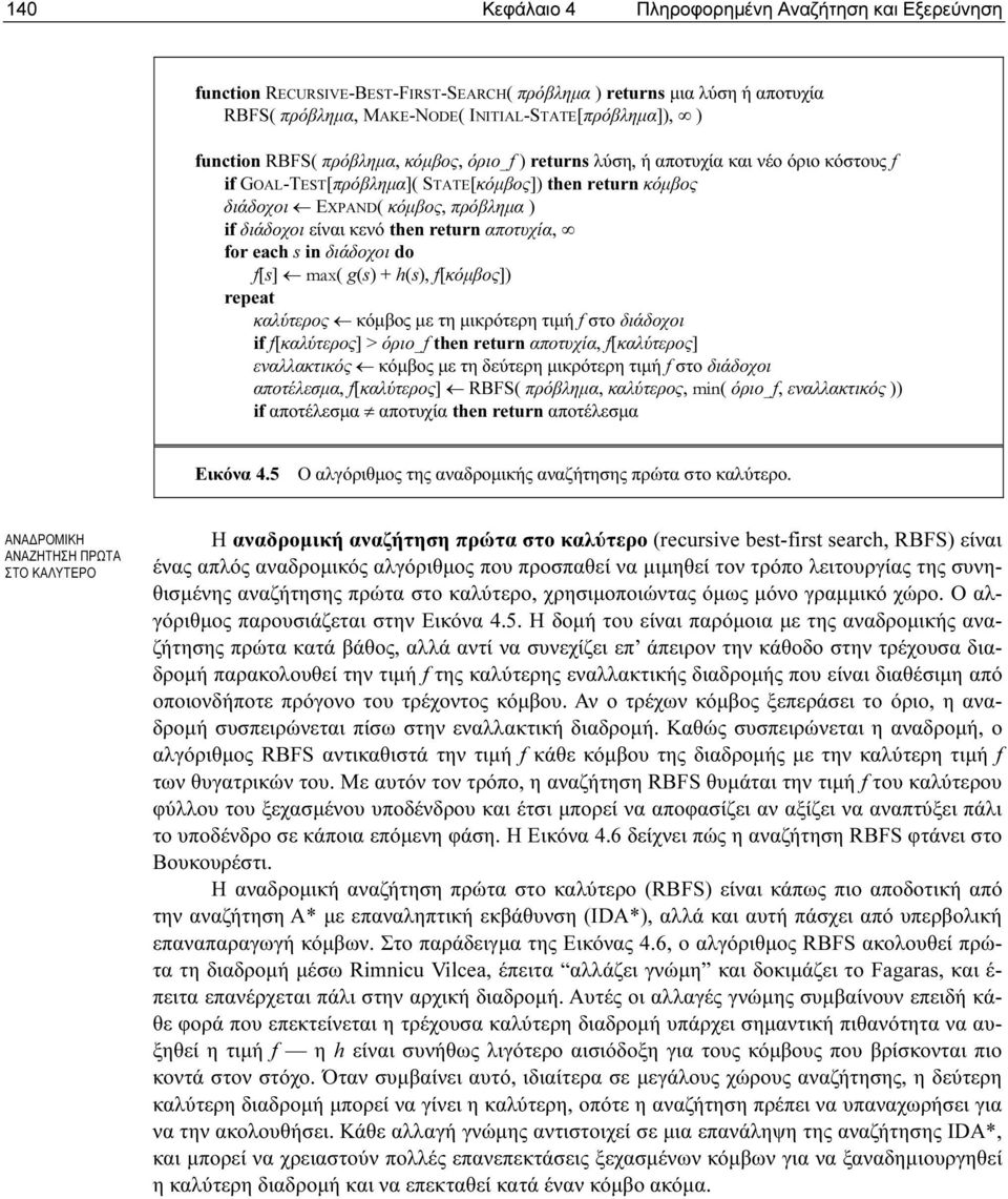 then return αποτυχία, for each s in διάδοχοι do f[s] max( g(s) + h(s), f[κόµβος]) repeat καλύτερος κόµβος µε τη µικρότερη τιµή f στο διάδοχοι if f[καλύτερος] > όριο_f then return αποτυχία,