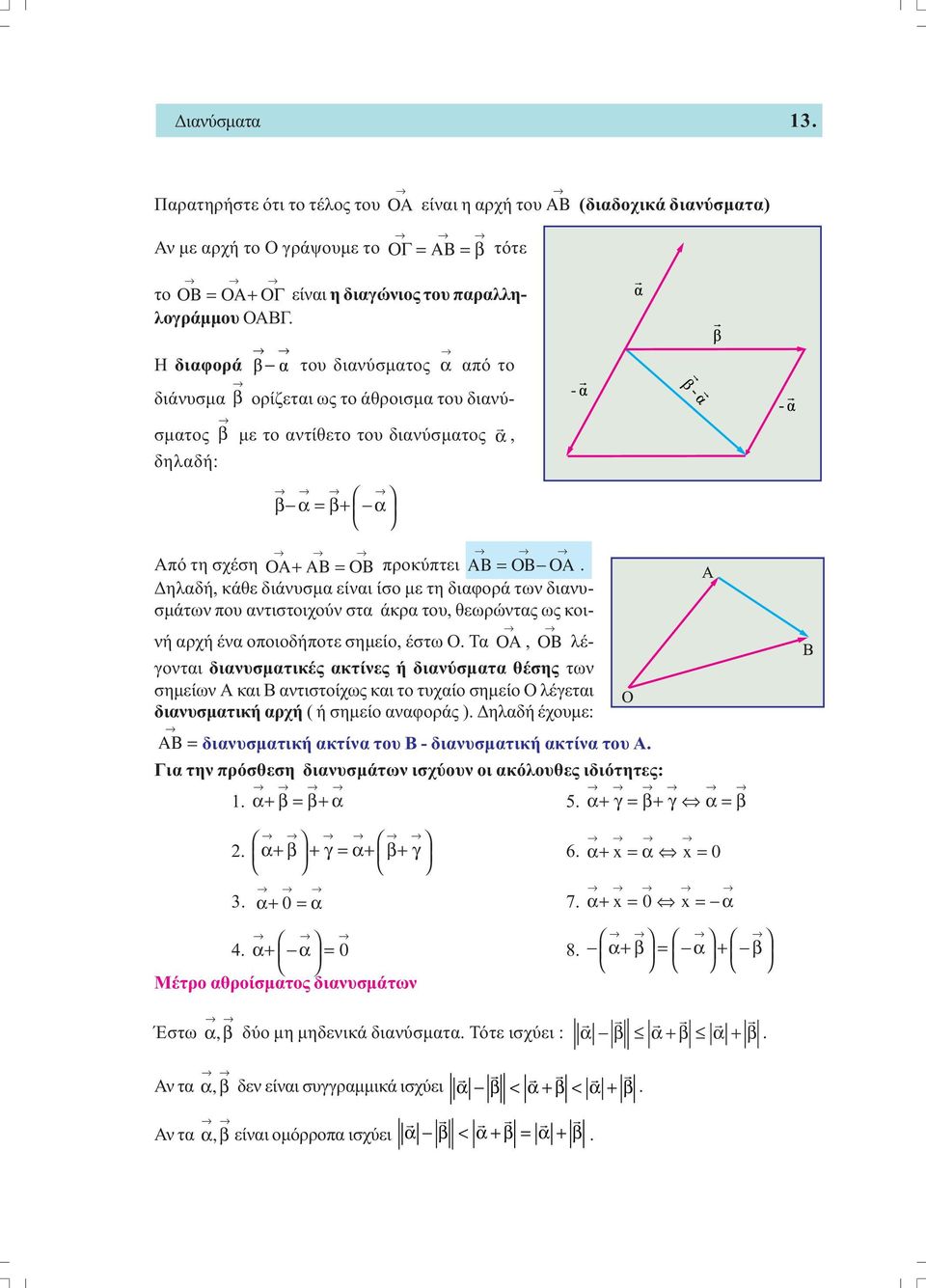 ηλαδή, κάθε διάνυσµα είναι ίσο µε τη διαφορά των διανυσµάτων που αντιστοιχούν στα άκρα του, θεωρώντας ως κοινή αρχή ένα οποιοδήποτε σηµείο, έστω Ο.