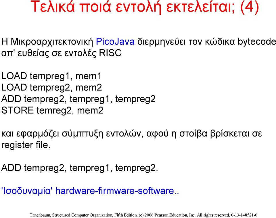 tempreg1, tempreg2 STORE temreg2, mem2 και εφαρμόζει σύμπτυξη εντολών, αφού η στοίβα