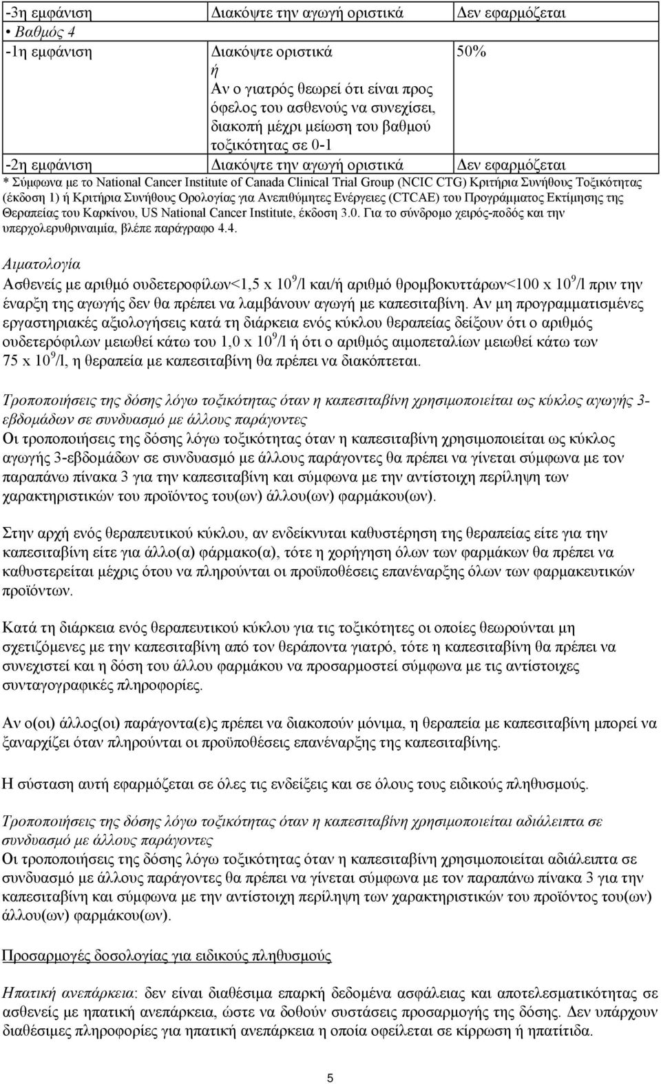 (έκδοση 1) ή Κριτήρια Συνήθους Ορολογίας για Ανεπιθύμητες Ενέργειες (CTCAE) του Προγράμματος Εκτίμησης της Θεραπείας του Καρκίνου, US National Cancer Institute, έκδοση 3.0.