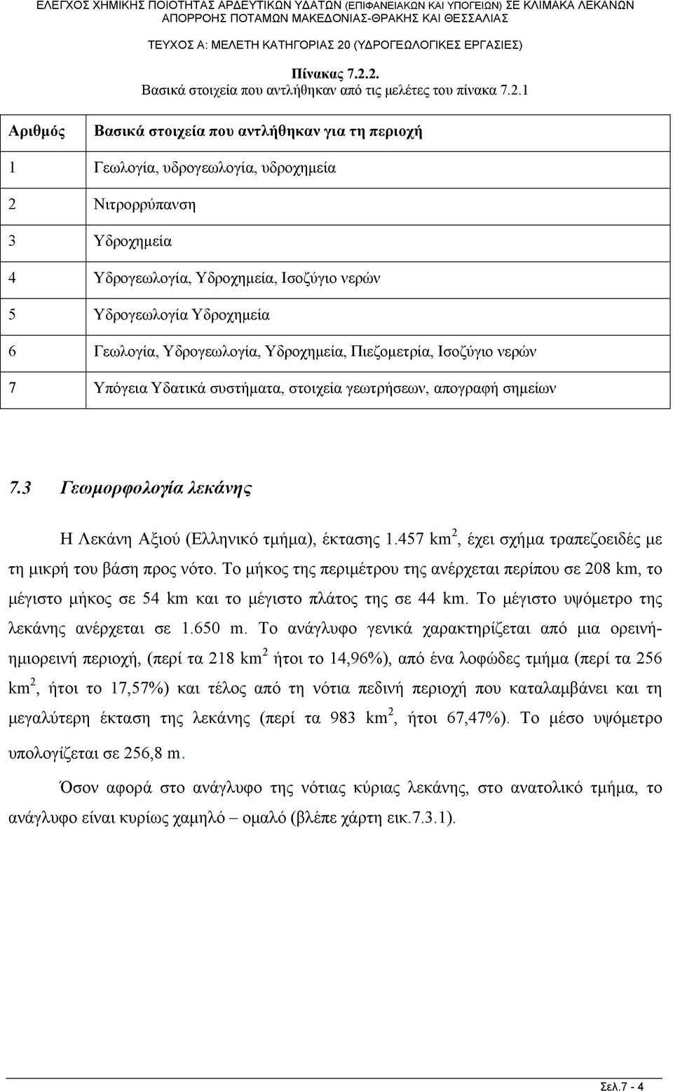 Υδρογεωλογία, Υδροχημεία, Ισοζύγιο νερών 5 Υδρογεωλογία Υδροχημεία 6 Γεωλογία, Υδρογεωλογία, Υδροχημεία, Πιεζομετρία, Ισοζύγιο νερών 7 Υπόγεια Υδατικά συστήματα, στοιχεία γεωτρήσεων, απογραφή σημείων